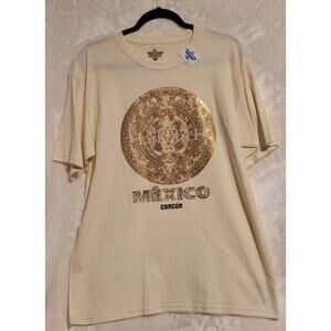 Yacht Club Mexico Cancun Souvenir Graphic T-Shirt With Aztec Calender Size L